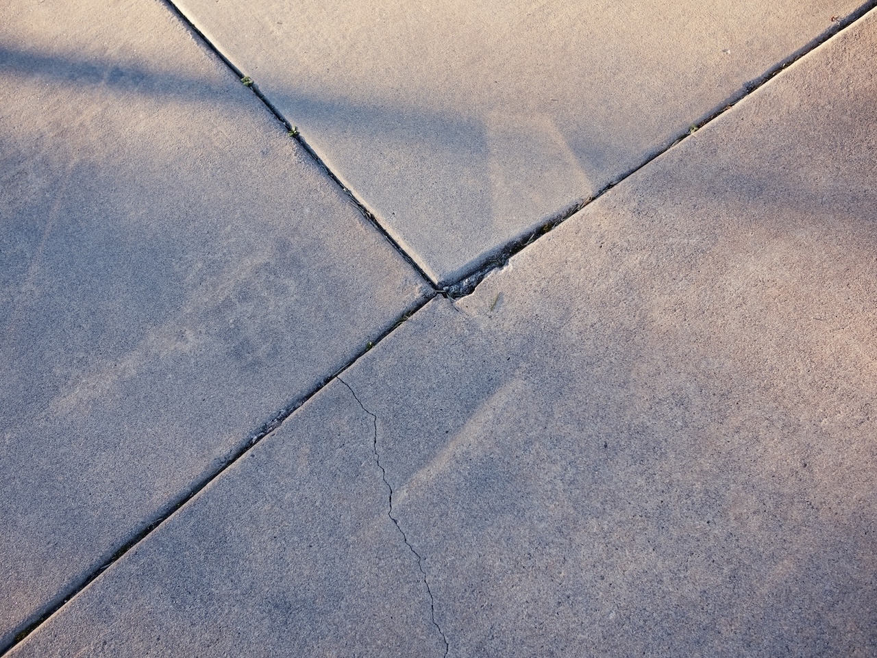 Intersecting pavers of a driveway. Golden hour light illuminates texture.